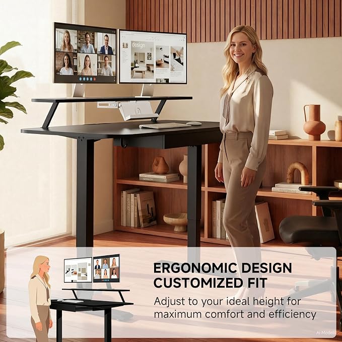 GTPLAYER Electric Standing Desk with Drawers, 55 x 24 Inches Height Adjustable Computer Desk with Monitor Stand, Laptop Stand, Home Office Sit Stand Up Desk with Memory Preset, Black - Image 5