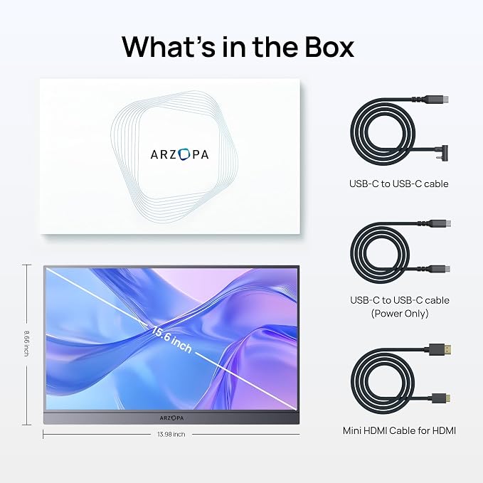 ARZOPA Portable Monitor 15.6'' FHD 1080P - Ultra-Slim Portable Laptop Monitor with Kickstand - IPS Display for PC, MAC, Phone, Xbox, PS5 - USB C & HDMI Connectivity - A1 Gray - Image 9