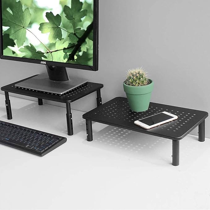 Monitor Stand Riser,3 Level Height Adjustable Desktop monitor stand for Computer, Laptop, Printer, Notebook with Vented Metal Platform 370X235MM 2 Packs,Black - Image 2