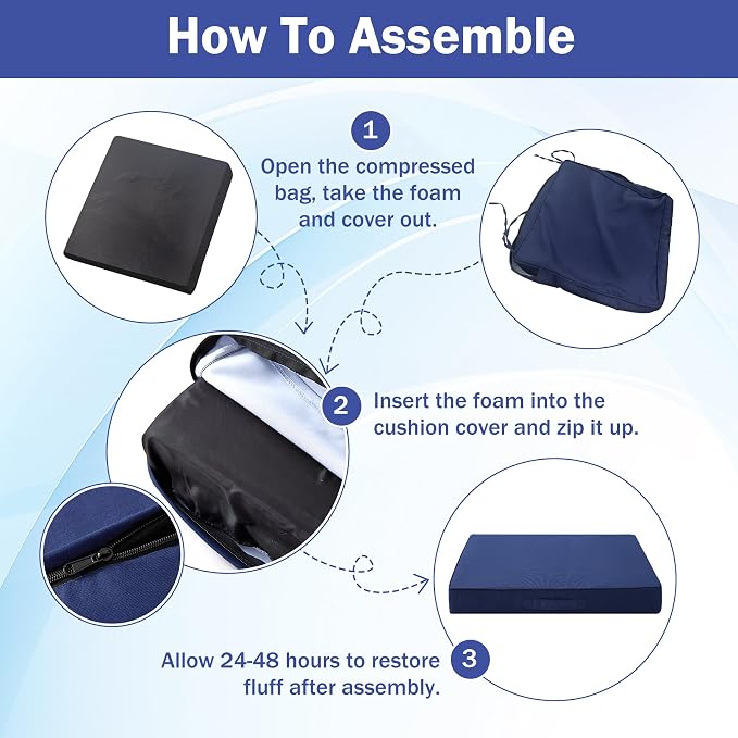 IASEAHK Patio Chair Cushions, 19" x 19" x 3" Outdoor Chair Cushions Set of 4, Waterproof Outdoor Cushions for Patio Furniture, Outdoors Seat Cushions with Handle and Ties, Navy Blue - Image 8