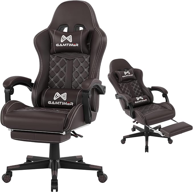 Gamtimer Gaming Chair, 400 LB Weight Capacity,with Pocket Spring Cushion | Ergonomic Backrest Office Chair,Leather, with Headrest and Lumbar Support, Footrest, Suitable for Adults(Brown) by GAMTIMERBrandHome