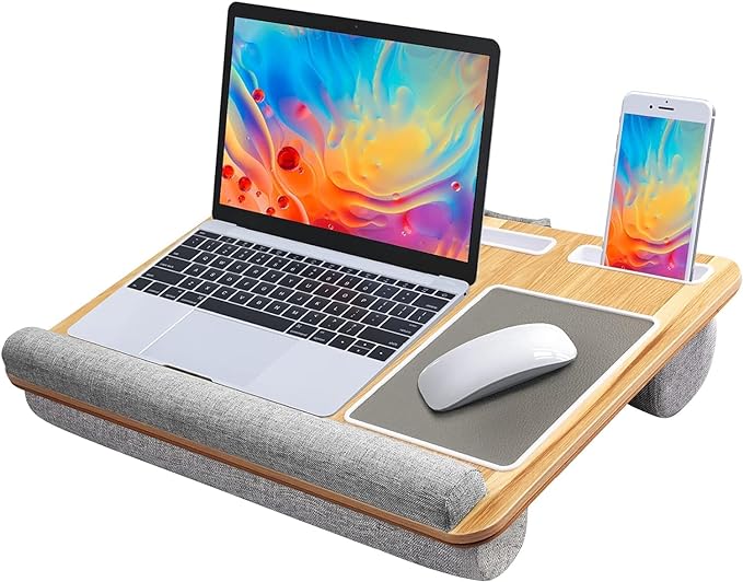 HUANUO Lap Desk - Fits up to 17 inches Laptop Desk, Built in Mouse Pad & Wrist Pad for Notebook, Laptop, Tablet, Lap Stand with Tablet, Pen & Phone Holder, Wood Grain by HUANUO