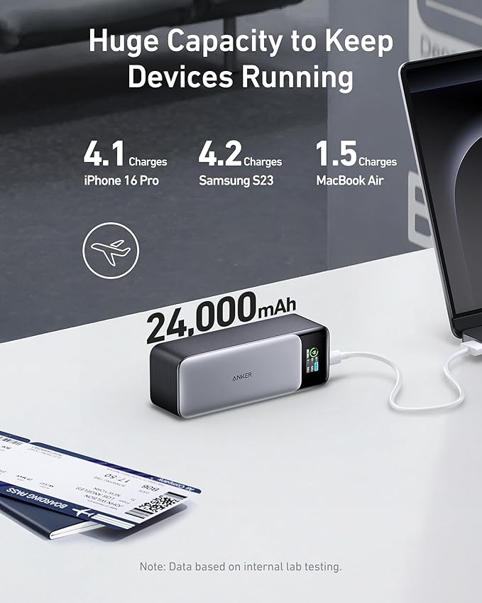 Anker 737 Power Bank, 140W 24,000mAh 3-Port Laptop Charger, Smart Display | Fast Multi-Device Charging, for iPhone 16 / 15 / 14 Series, Vision Pro, Samsung, MacBook, and More - Image 6