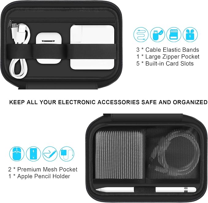 Lacdo Electronic Organizer Accessory Pouch for MacBook Charger, Cables, Power Bank, Hard Drive, Travel Cords, SD Card, Water-Resistant Storage Bag with Card Slots for Memory Card, Black - Image 2