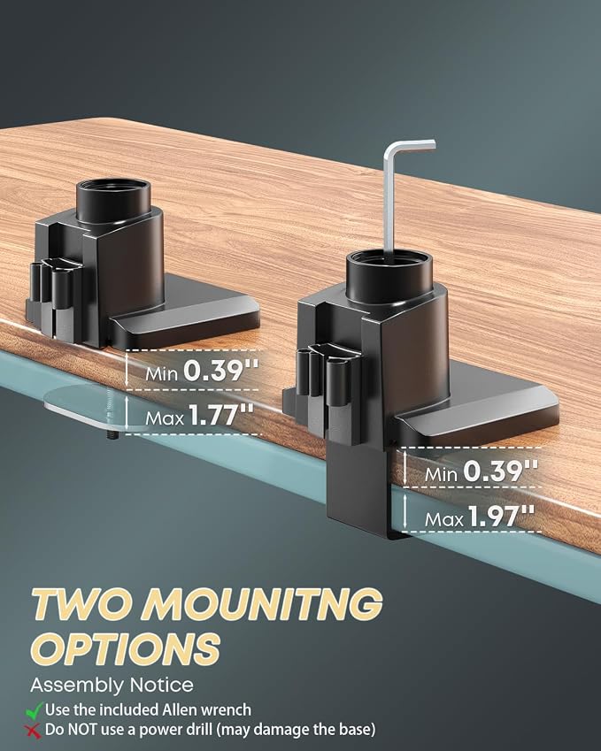Dual Ultrawide Monitor Mount for 24-57'' Screens, Max Load 59.4 lbs per Arm | Vertically Stacked, Heavy Duty, Aluminum, Fully Adjustable, Topside Clamp/Grommet Mounting, VESA 75/100 mm, Black - Image 6