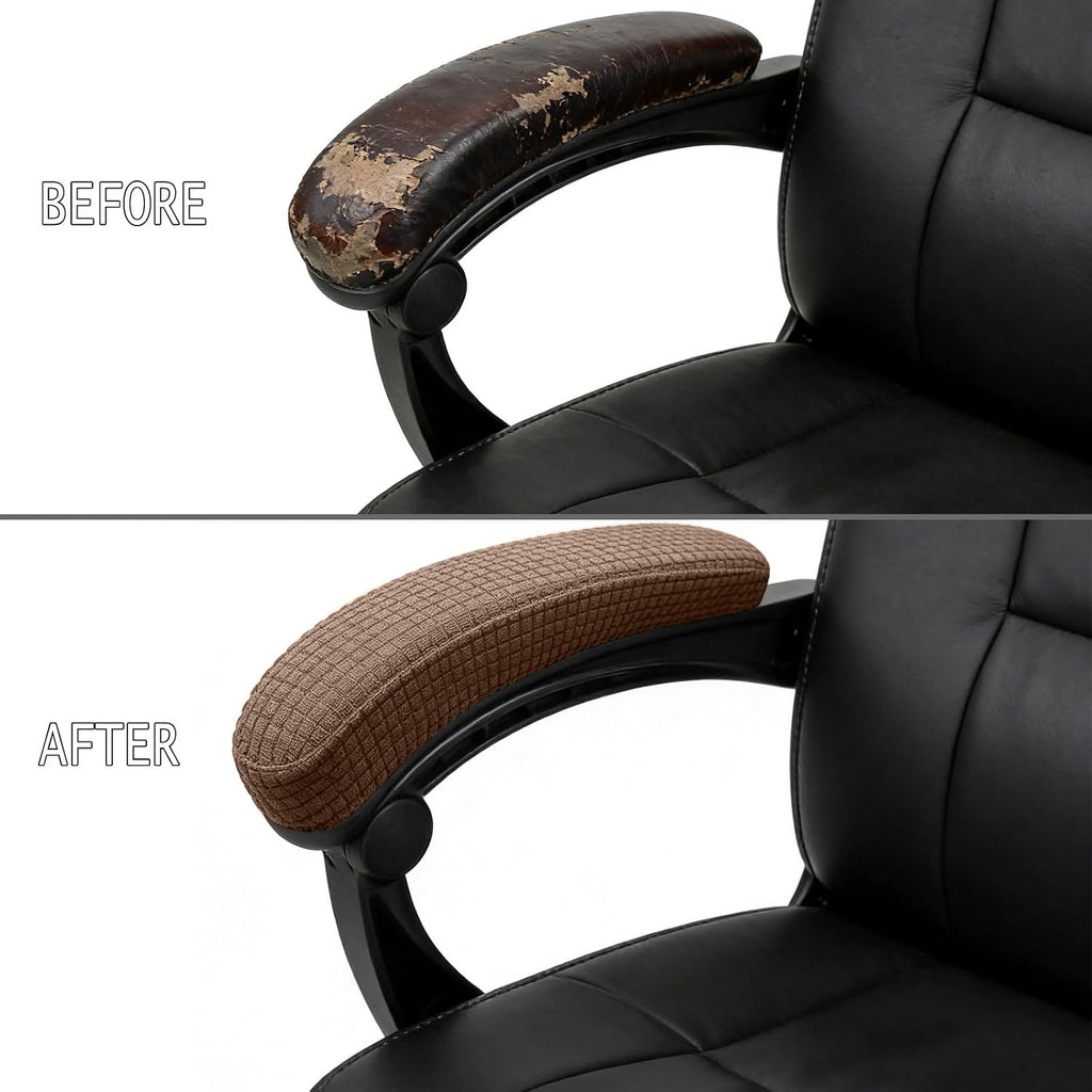 Office Chair Armrest Covers, Stretchable Removable Washable Chair Arm Covers, Elastic Desk Computer Gaming Chair Arm Rest Protector Slipcovers (Light Coffee) - Image 2