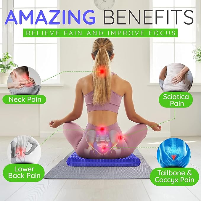 Gel Seat Cushion, Jumbo&Thick Gel Cushion Chair Pads with Non-Slip Cover for Home Office Car Seat Wheelchair, Soft Breathable Honeycomb Seat Pads for Relieve Hip Pain, Blue 20x20x1.9inch - Image 5