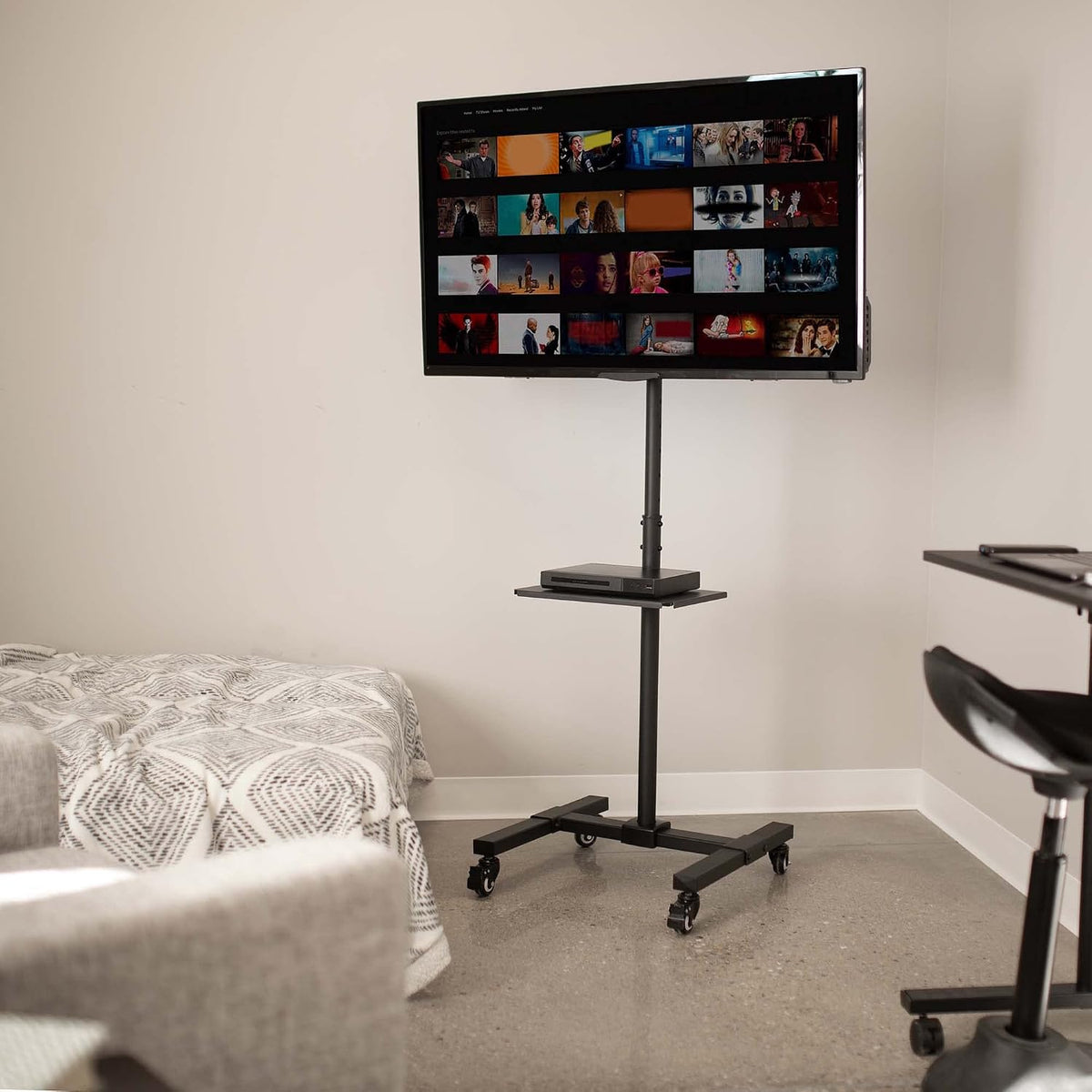 VIVO Height Adjustable TV Cart with Wheels & Shelf for 13-50 in Screens - Image 2