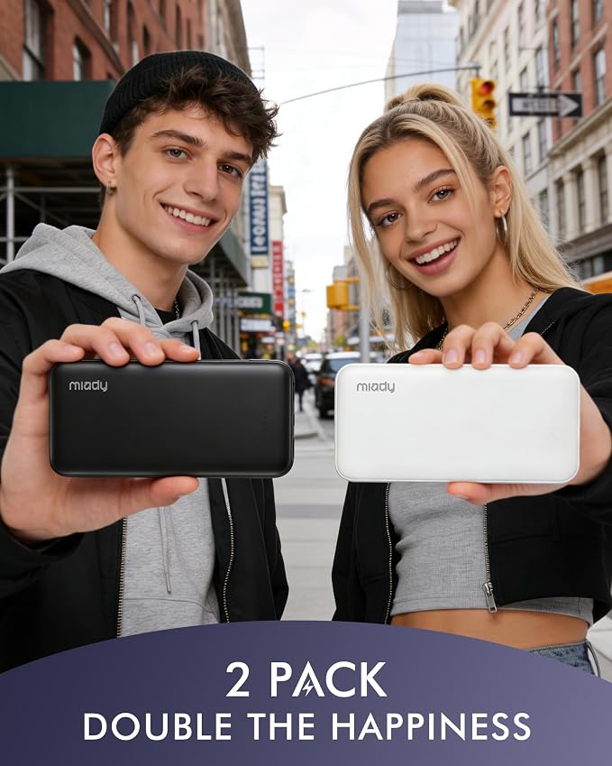 Miady 2-Pack Portable Charger, Slim 10000mAh Power Bank Travel Battery Pack | Dual USB丨3 Outputs 2 Inputs丨for Backpack Travel Camping丨Slim丨Compatible with iPhone Android etc丨Flight-Safe丨37Wh丨White+White - Image 4