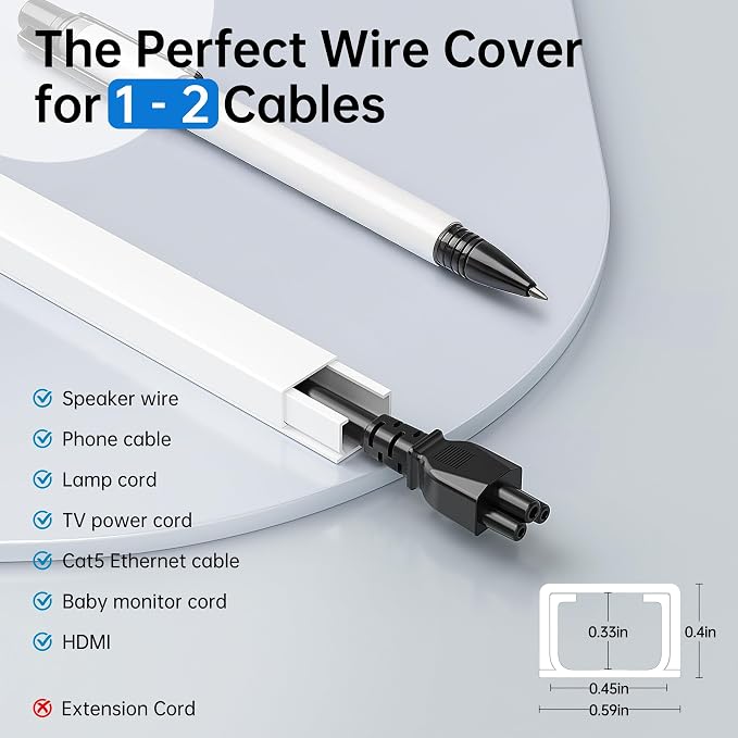 Delamu Cord Hider, 471in Total Cord Covers for Wires on Wall, Paintable Cable Cover for Wall Mounted TV, Easy Install Cable Raceways to Hide 1-2 Cords, 30 Pack, Each 15.7"L x 0.59"W x 0.40"H, White - Image 2