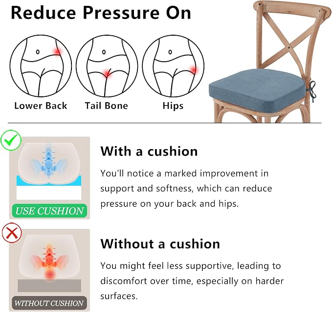 Nordjager Chair Cushions for Dining Chairs, 4 Pack Memory Foam Cushion | 2.5" Thick Chair Cushion; Waterproo Surface with 17" x 16" Size for Kitchen & Dining Chairs, Secure Ties and Washable Cover. - Image 6