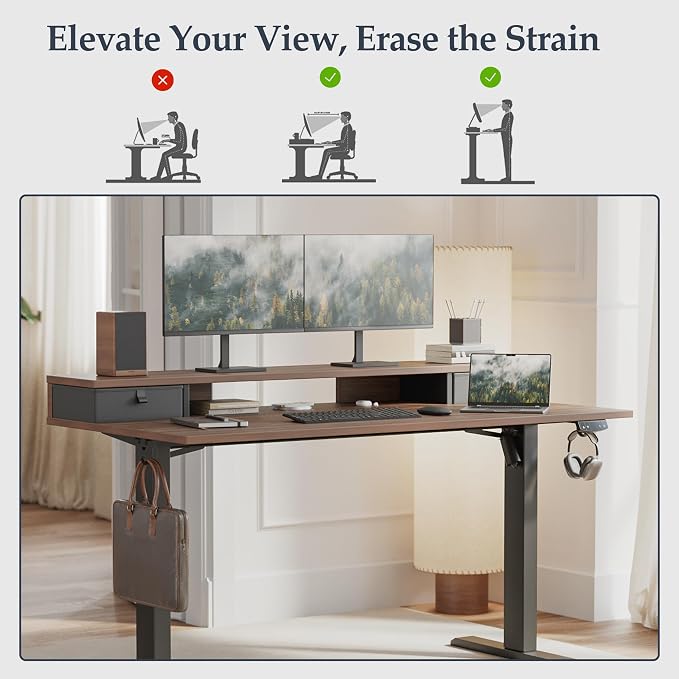 Klicelor 48 x23 Inch Electric Standing Desk with Drawers, Adjustable Height Small Sit Stand Desk for Home Office, Compact Computer Workstation with Storage– Dark Walnut - Image 6