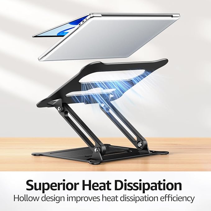 Adjustable Laptop Stand for Desk, 10-15.6“ Laptop Riser, Black | Sturdy Aluminum Foldable stand, Heat-Dissipation Design, Ergonomic Holder Fits MacBook/Dell/HP/Lenovo for Home/Office. - Image 5