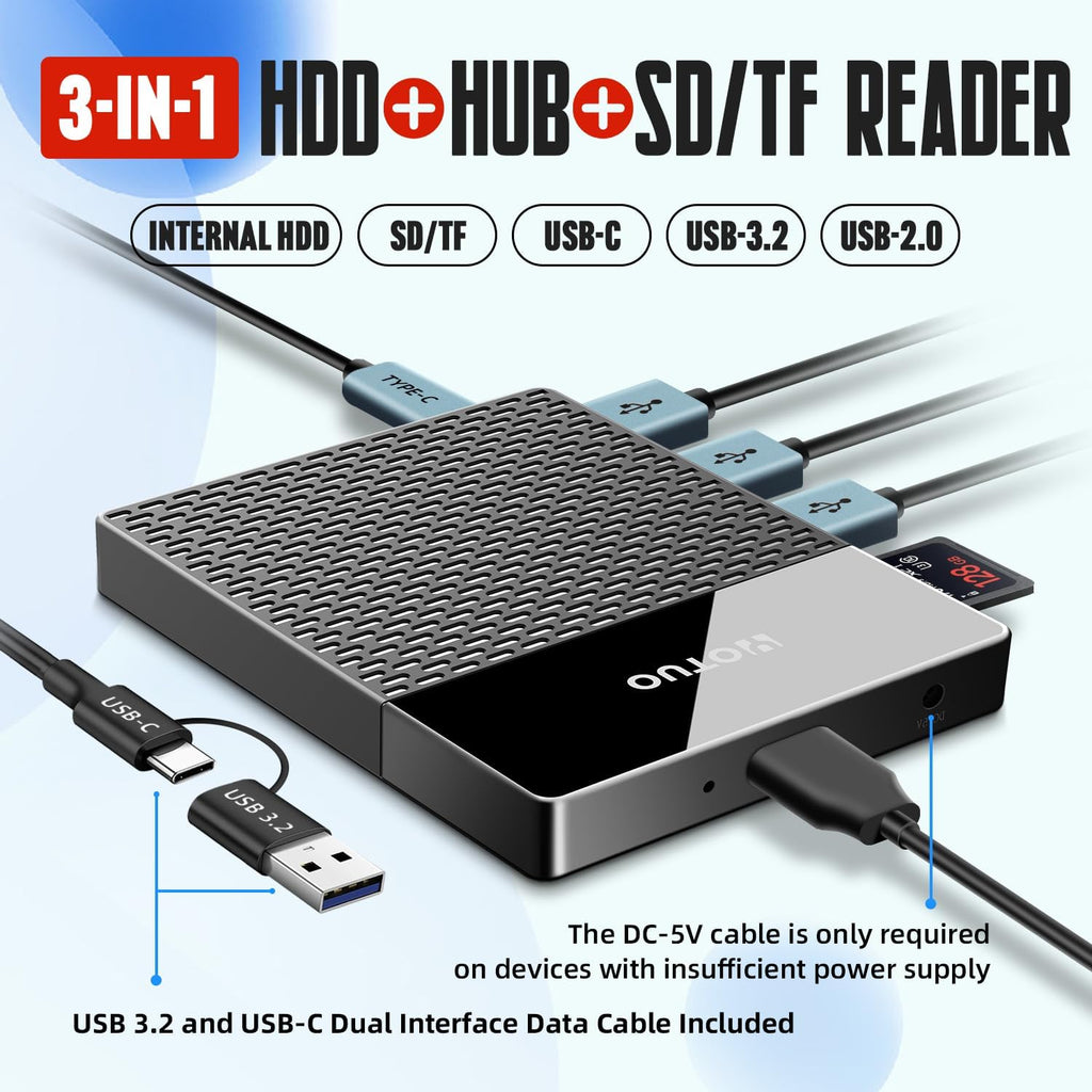 YOTUO Portable 500GB Docking Station External Hard Drive, Multiport USB-C Hub + HDD 7-in-1, USB 3.0, SD/TF Card, Multi-Functional HDD for Windows, Mac, Android, TV, Phone, Laptop, Desktop, PC - Image 2