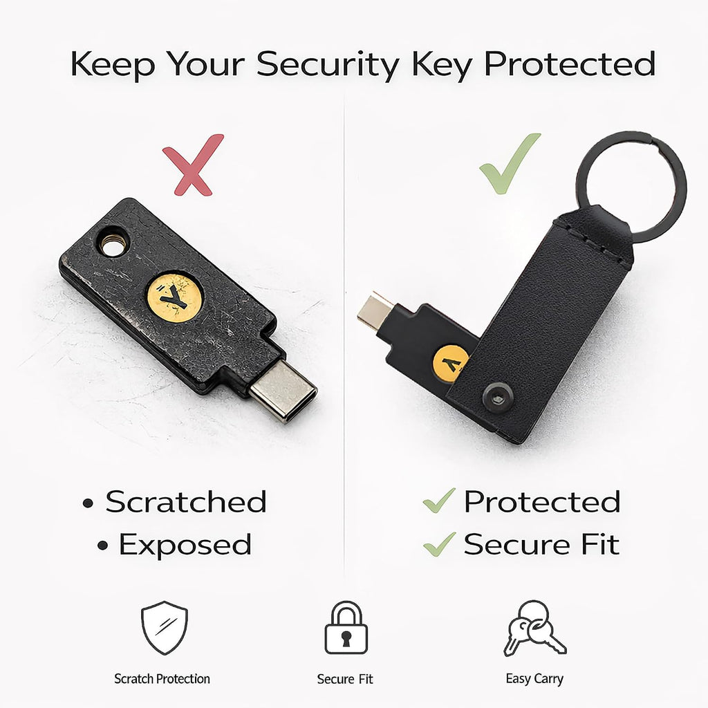 Leather Case for YubiKey 5 NFC & 5C NFC, Full-Grain Leather Keychain Holder, Protective Security Key Cover with Keyring (Black) - Image 3