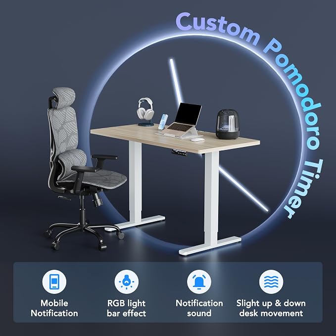 HUANUO AI-Powered Electric Standing Desk with Smart APP, Work with Alexa & Google, Adjustable Height, 6 Memory Settings, Sedentary Reminder, Ergonomic Sit-Stand Desk, 32-inch, Light Walnut | AI App & Voice Control via Alexa, Google Assistant & Siri Sho... - Image 4