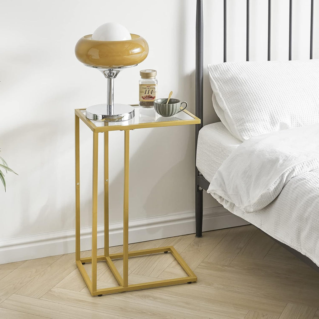 YMYNY C-Shaped End Table, Tempered Glass Side Table for Small Space - Image 5