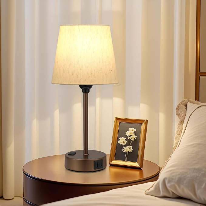 Brown Bedside Lamps Set 2 for Bedroom - Dimmable Touch, USB C+A, AC Outlet | 14.5" Mini Lamp, 3-Way Dimmable, LED Bulbs Included, Cream Barrel Fabric Lampshade, Nightstand Light for Guest Room, Kids - Image 6