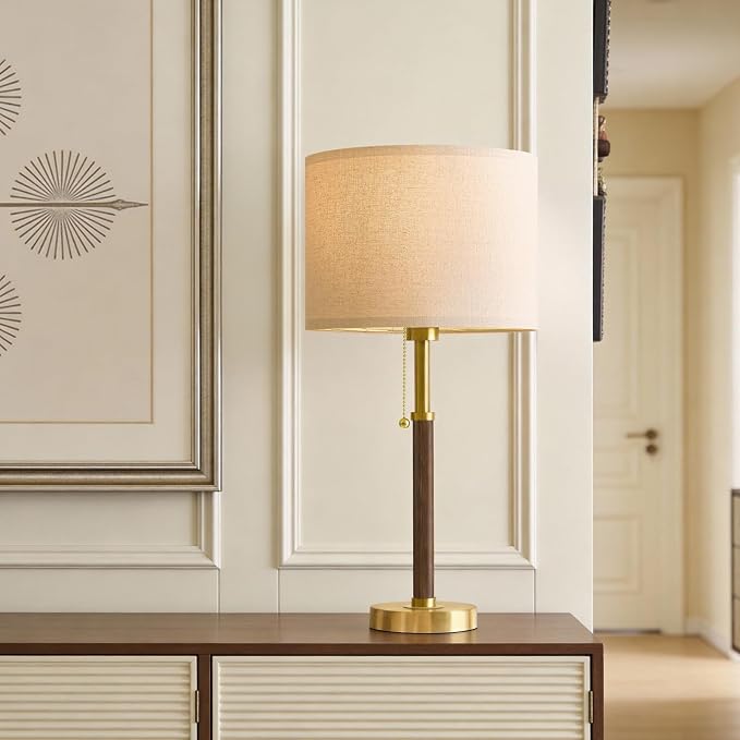 Wood Table Lamps 22" Mid Century Modern Lamps for Bedroom Living Room Lamps | Pull Chain Lamps Set of 2, Walnut Mcm Bedside Lamps for Night Stands, Vintage Small Side Table Lamps Buffet Nursery Decor - Image 7