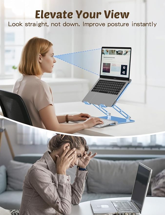Aoviho Laptop Stand for Desk – Adjustable Aluminum Laptop Riser with Unique Cat-Shaped Cooling Vent, Portable Desk Gift & Decor, Compatible with MacBook Air Pro, Dell, HP, Lenovo (10"-17.3"), Sky Blue - Image 4