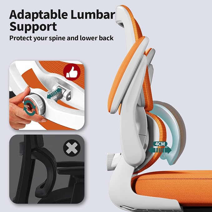 TRALT Office Chair - Ergonomic Desk Chair with Adjustable Lumbar Support, Mesh Computer Chair, Executive Chair for Home Office Comfortable Lumbar Support (1, Orange) - Image 4