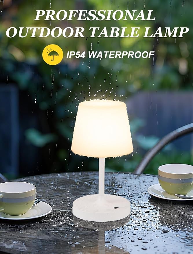 Kakanuo White Cordless Shower Lamp Waterproof, Rechargeable Table Lamp with 4000mAh Battery, Touch Dimmable Desk Light for Outdoor, Kitchen, Bathroom, Camping, Patio, IP54 - Image 5