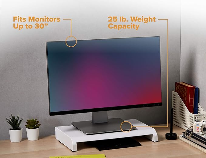 Bostitch Office Konnect Adjustable Monitor Stand Riser, 4 Height Adjustments, Built-In Cable Management, Rubber Feet - White - Image 4
