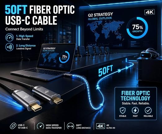 Fiber Optic USB A to USB C Cable 50ft 10Gbps Active Optical | Long-Distance USB-C Extension,EMI-Free for 4K Video Conferencing Rooms, Industrial Equipment,Data Center - Image 4