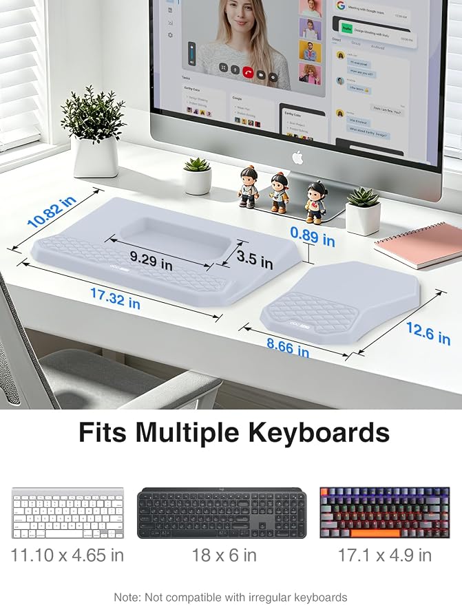 Ergonomic Wrist Rest with Keyboard Stand and Mouse Pad for Easy Typing | Keyboard Holder with Storage Slot, Mousepad for Carpal Tunnel Pain Relief with Massage Bulge and Slow Rebound Memory Foam - Image 5