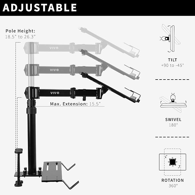 VIVO Single Laptop Car Mount, Fully Adjustable Extension, Notebook Stand for Trucks, Vans, and SUVs, Articulation and Height Adjustment, Black, MOUNT-CAR01 - Image 5