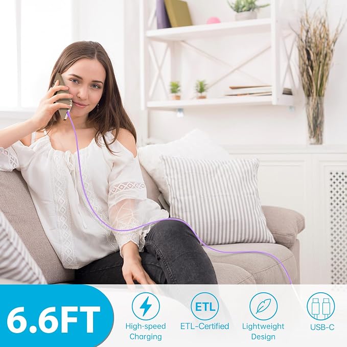 Phone 17 16 15 Charger Fast Charging,30W USB C Phone 17 16 15 Pro Max Charger Block &6.6FT Long Type C Cable Cord for i.Phone 17/Air/17 Pro/17 Pro Max/16/16 Plus/16Pro/16 Pro Max/15/15 Pro Max,Purple - Image 8