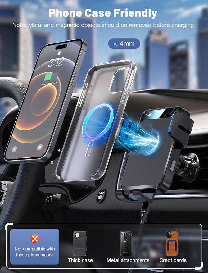 Wireless Car Charger Auto-Clamping Air Vent Car Mount 15W Fast Charging | Car Phone Holder Compatible for iPhone 17/16/15/14/13/13 Pro/12 Pro Max/12 pro/12/11/10, Samsung Galaxy Series Blue - Image 4