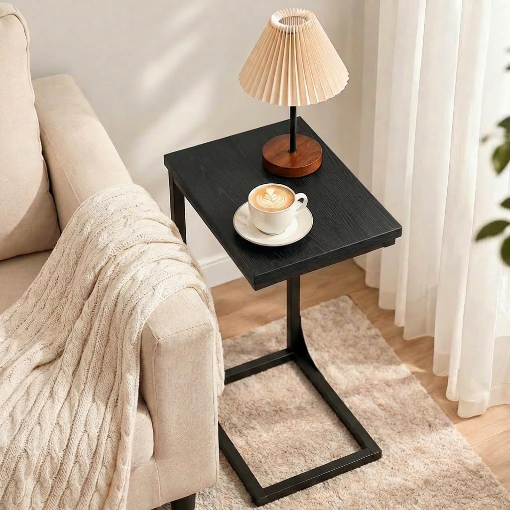TEMI C Shaped End Table for Couch, Set of 2 Small Side Table for Sofa, TV Tray for Eating or Laptop, Accent Desk for Chair, Space Saving for Living Room Bedroom, Black - Image 5
