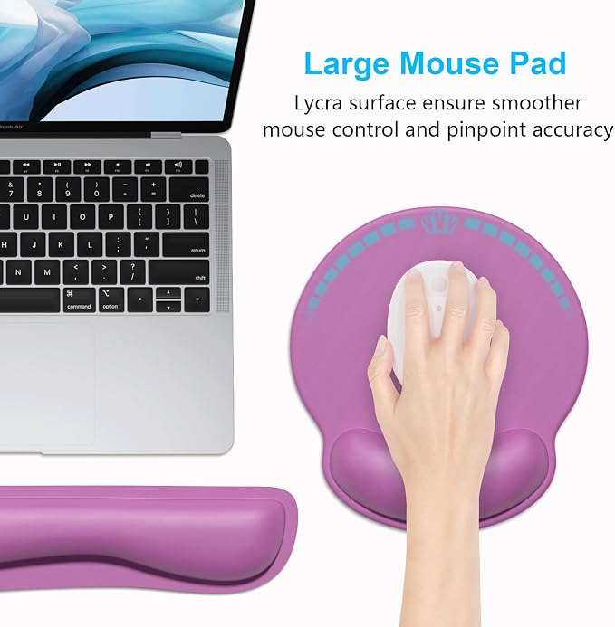 Dapesuom Keyboard Wrist Rest and Mouse Pad with Wrist Support, Cute Memory Foam Cushion for Keyboard and Mouse Set, Desktop Pad Rests with Non Slip Base for Easy Typing & Pain Relief, Radiant Orchid - Image 5