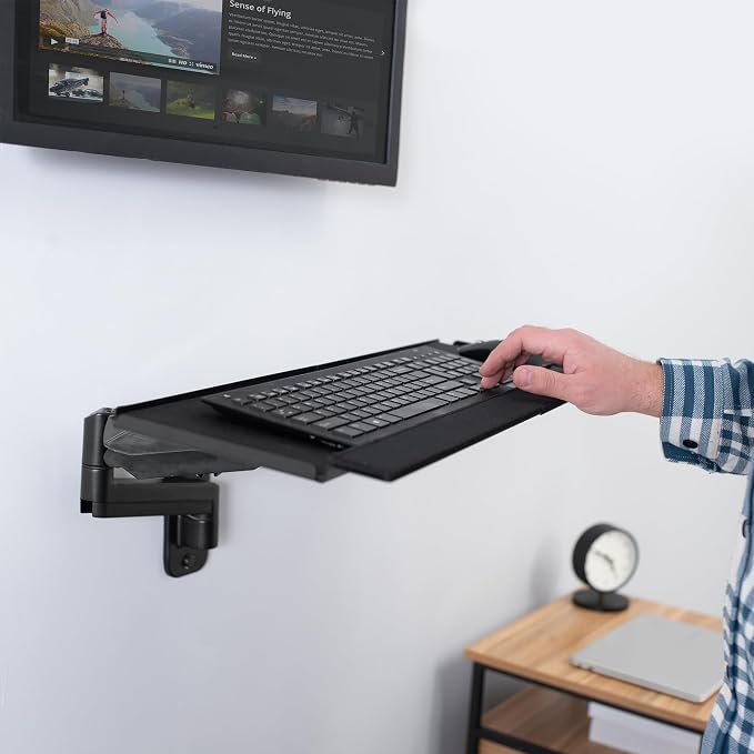 VIVO Sit-Stand 17 to 32 inch Dual Monitor Wall Mount with Pneumatic Arm Keyboard Tray Combo, Height Adjustable, Max VESA 100x100mm, Black, Mount-VWKB2 - Image 9