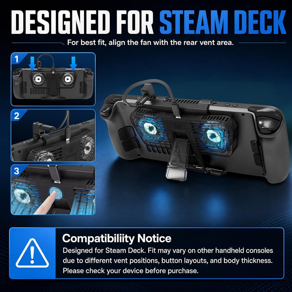 Steam Deck Cooling Fan with Stand, Dual Fan Cooler for Steam Deck, Adjustable Speed USB-Powered Cooler with Blue LED, Portable Cooling Stand for Handheld Gaming - Image 6