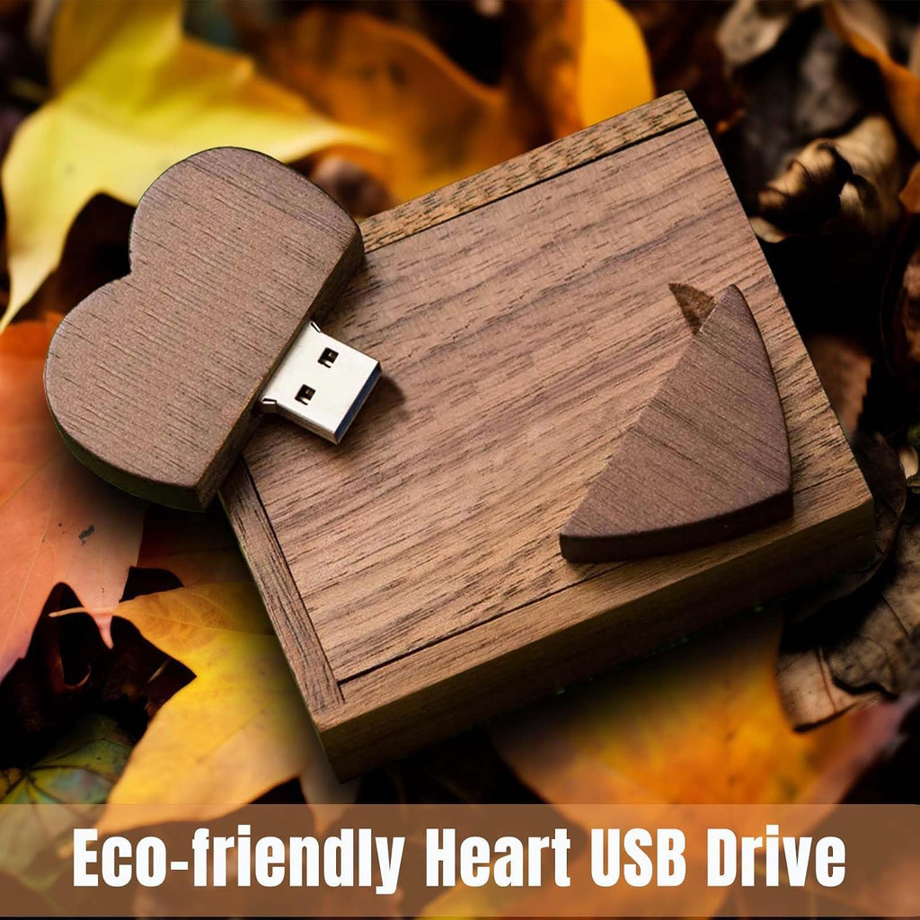 Heart Shaped Wood USB Flash Drive 64GB USB3.0 with Gift Box, FEWINA Wooden USB Drive 64GB 3.0 Super-Speed JumpDrive Wooden Box Ideal Gift for Birthday/Anniversary/Wedding (Walnut) - Image 2
