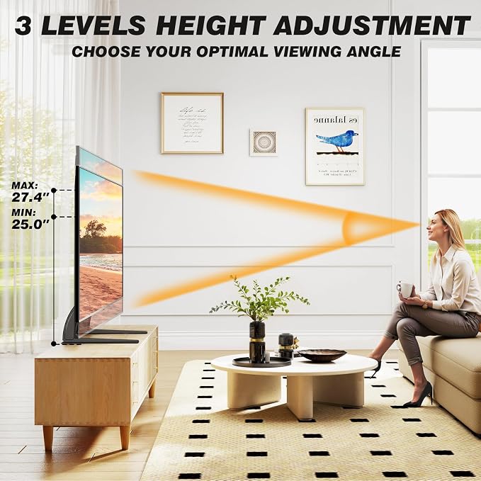 5Rcom TV Stand Mount, Universal Tabletop for 22-65 Inch Flat Screen TVs | Height Adjustable TV Base, Strong TV Legs Holds up to 88lbs, Max VESA 800 x 500mm, Plasma LCD LED - Image 2