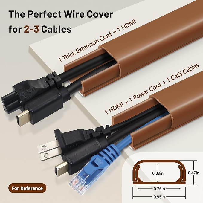 ZhiYo Cable Hider Raceway Kit, 68in (4X L17in) Wire Hiders for TV on Wall, Paintable Cord Cover Channel, Cord Hider for Wall Mounted TV in Home Office, 0.95in (W) x 0.47in (H), Brown - Image 2