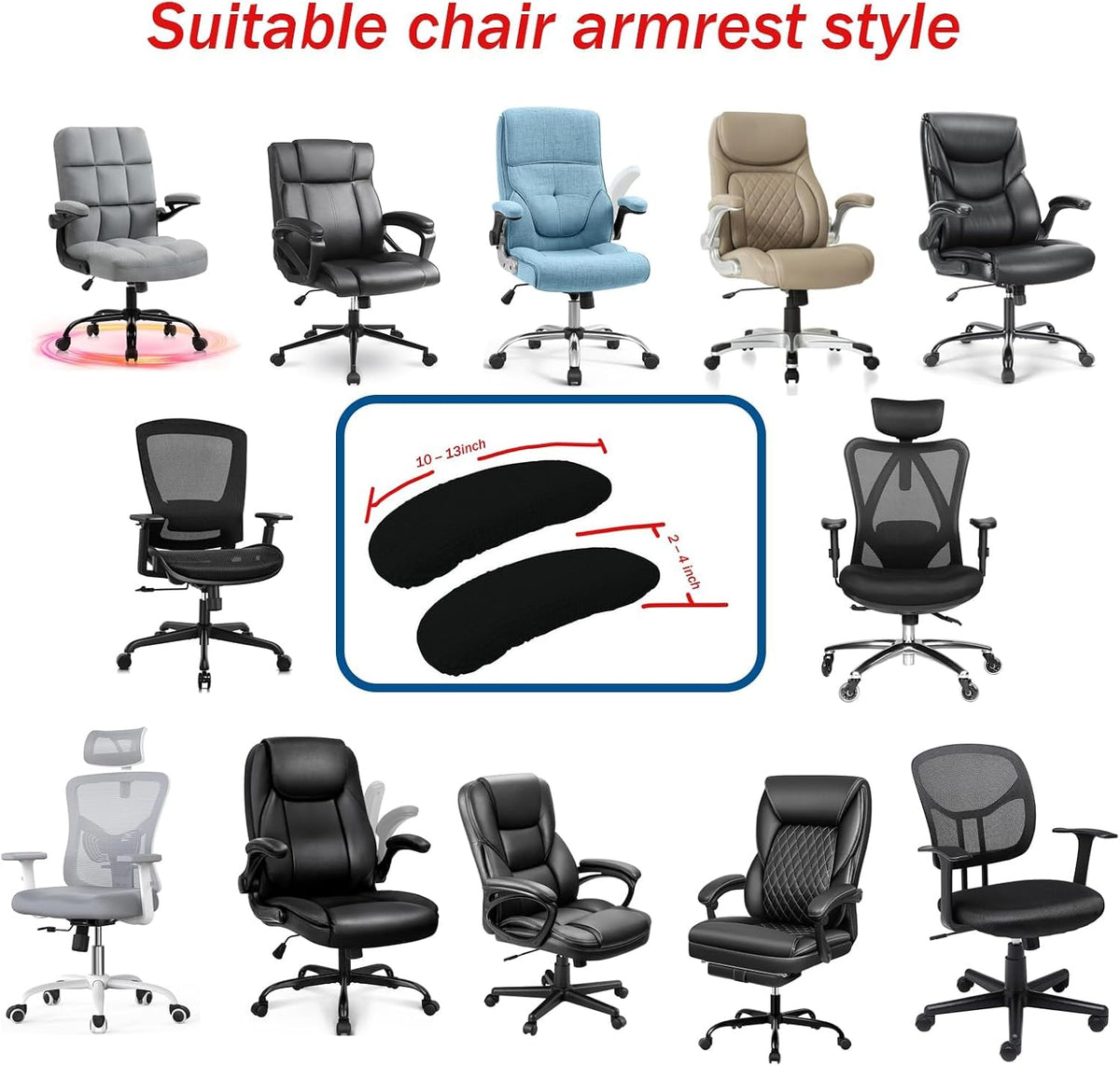Office Chair Arm Covers,Office Chair Arm Rest Cover Gaming Chair Armrest Covers Office Removable Arm Rest Covering Elastic Chair Armrest Cover (Black, 2Pcs/Set (10-13) x (2-4) x 1.9 inches) - Image 7