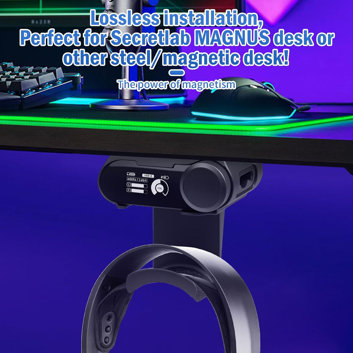 Under Desk Mount for SteelSeries Arctis Nova Pro, Elite and Omni Wireless Gaming Headset, Magnetic Base Station Holder for Arctis Nova Pro Wireless with Headphone Hanger Stand - Image 5