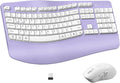 Wireless Keyboard and Mouse Combo,2.4G Ergonomic Wave Keys(Purple) | Full Size Cordless Keyboard with Wrist Rest,3-Level DPI Ergonomic Mouse for Office and Home,Windows/Mac OS/Desktop/Laptop/PC by RECCAZR