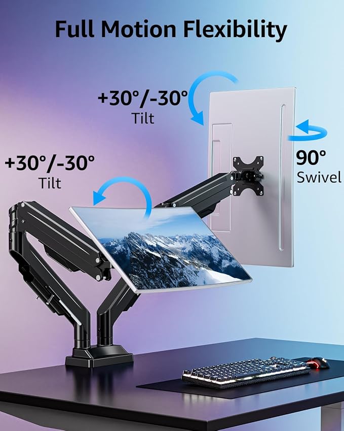 MOUNTUP Dual Monitor Stand for Max 43 inch Screens, Ultrawide Monitor Arm Height Adjustable, Heavy Duty Dual Monitor Mount, Full Motion Premium Monitors Arm, Holds 2.2 to 33 lbs, VESA Desk Mount - Image 6