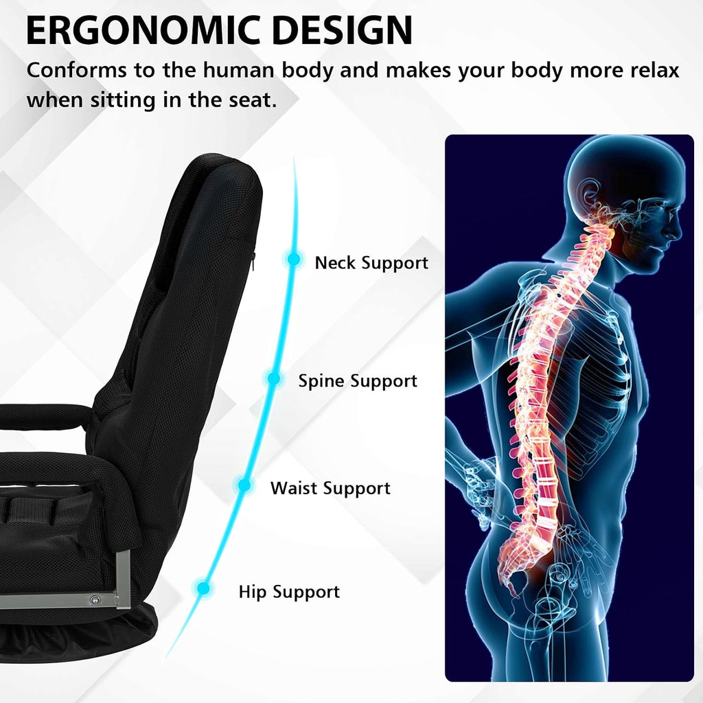 Swivel Gaming Chair Multipurpose Floor Gaming Chair for Gaming, TV, Reading w/6 Adjustable Postion Backrest, Armrest Lumbar Support & for Adults, Black - Image 6