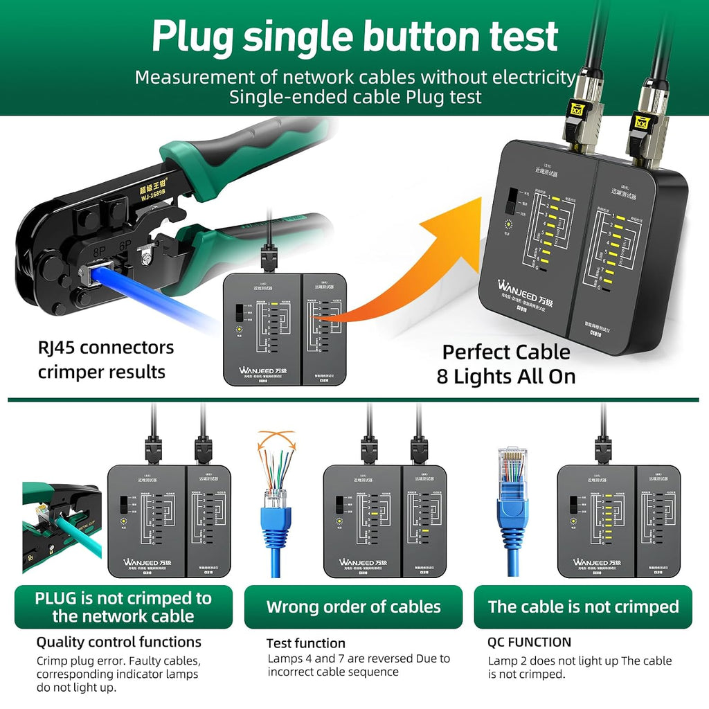Professional Rechargeable Network Cable Tester - for RJ45/RJ11/RJ12, Tests CAT5/CAT5e/Cat6/Cat6a/CAT7 UTP/STP, PoE & CAT3, Wire Mapping, Fault Finder-Black-CE810 - Image 5