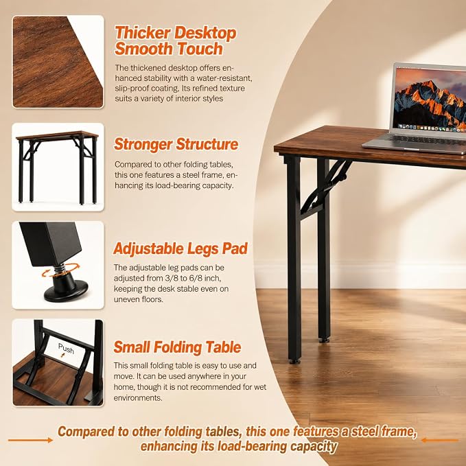 Folding Desk Foldable Desk - Folding Table for Small Spaces, Portable Compact Laptop Workstation for Computer Tasks, Study, Craft, Sewing, Home Office, Bedroom, Dorm and Narrow Space Storage - Image 7