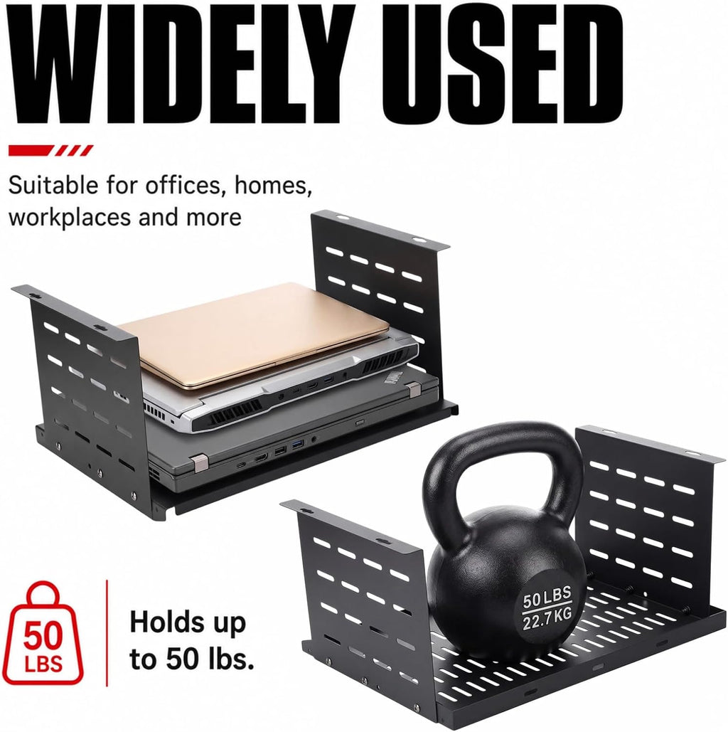 Under Desk Computer Mount for Small Form Factor Sff Computers and Pcs, Using Space 16.7" x H 8" x D 12" Mount Shelf Organizer for Office Home Workstation Gaming Stand up Desk - Image 4