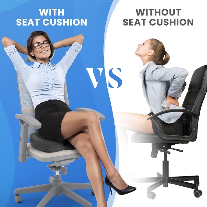 Seat Cushion - Memory Foam Cushion for Office Chair, Car Seat, Airplane, Bleacher - Sciatica & Hip & Coccyx Pain Relief Cushions for Long Sitting Office Workers, Car Drivers (Grey, X-Large) | for Car Seat, Airplane, Desk Chair - Sciatica & Hip & Coccyx... - Image 7