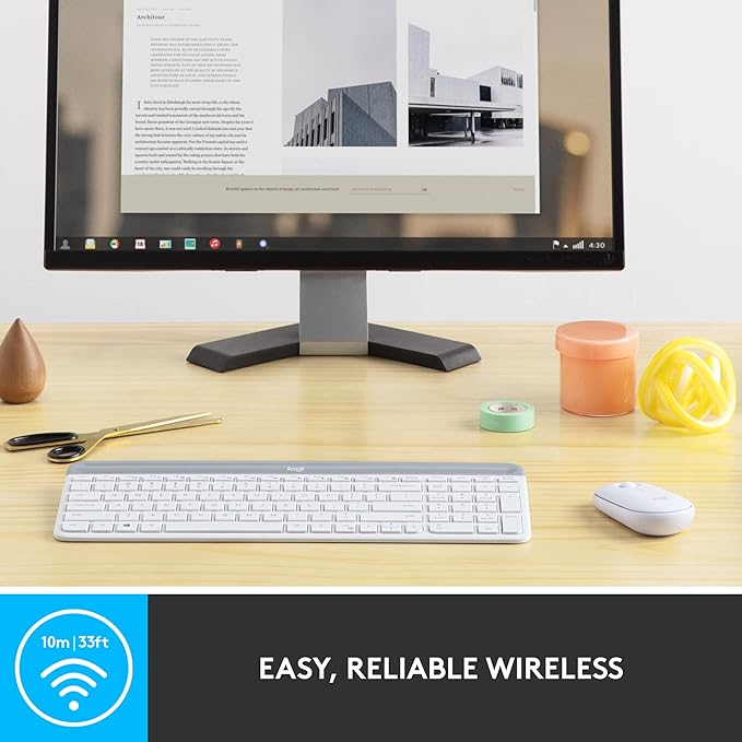 Logitech MK470 Slim Compact Wireless Keyboard and Mouse Combo - Off White | Compact low-profile quiet keyboard with number pad, slim ambidextrous quiet mouse with 3 non-customizable buttons, Windows PC - Image 4