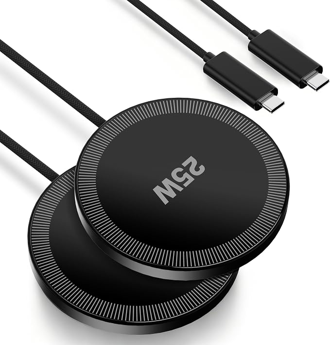 MagSafe 25W Magnetic Wireless Charger Fast Charging Pad for iPhone | Compatible with iPhone 17 17e 16 15 14 Pro Max Google Pixel 10, Slim Compact, For Desk Bedside Travel, Black - 2Pack by Unknown